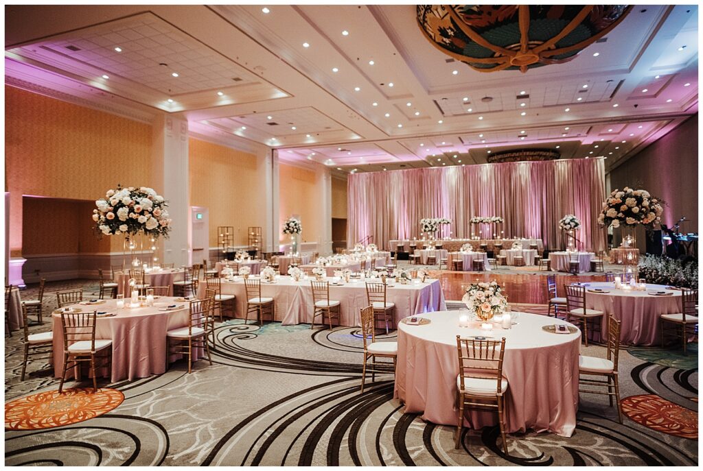 Gaylord Palms Resort & Convention Center wedding venue decorated with pink table setting and floral details
