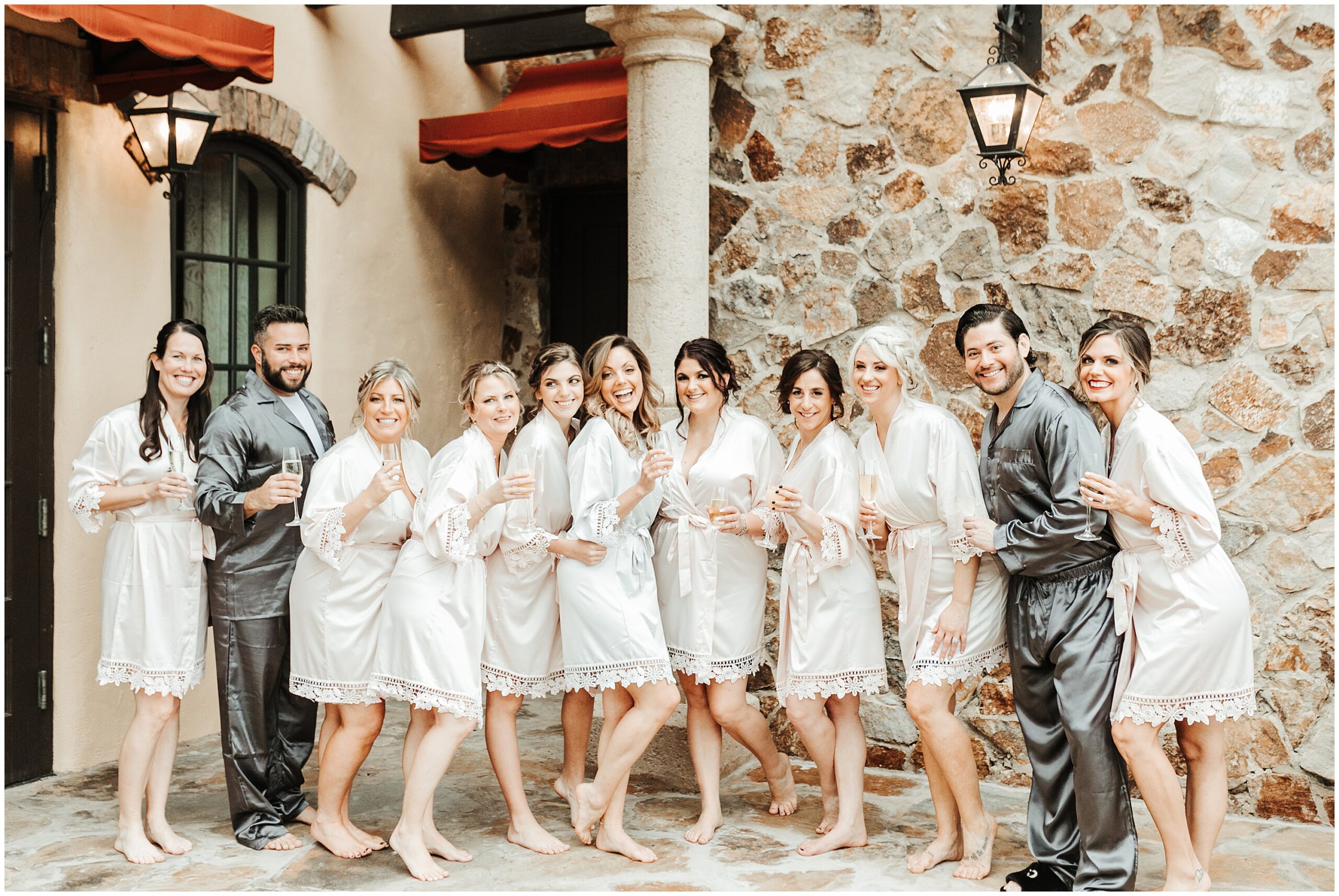 cute photo of bridal party getting ready for wedding ceremony at Bella Collina wedding venue