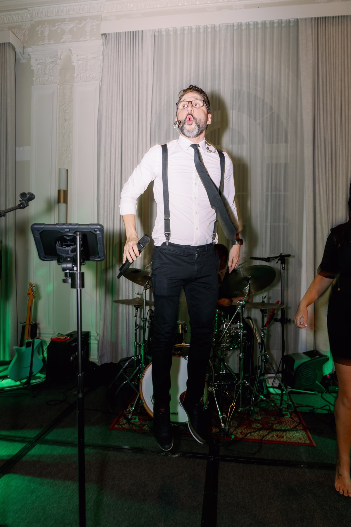 Bay Kings Band performer entertaining guests during wedding reception at The Vinoy St. Petersburg photographed by Ashley Izquierdo Photography