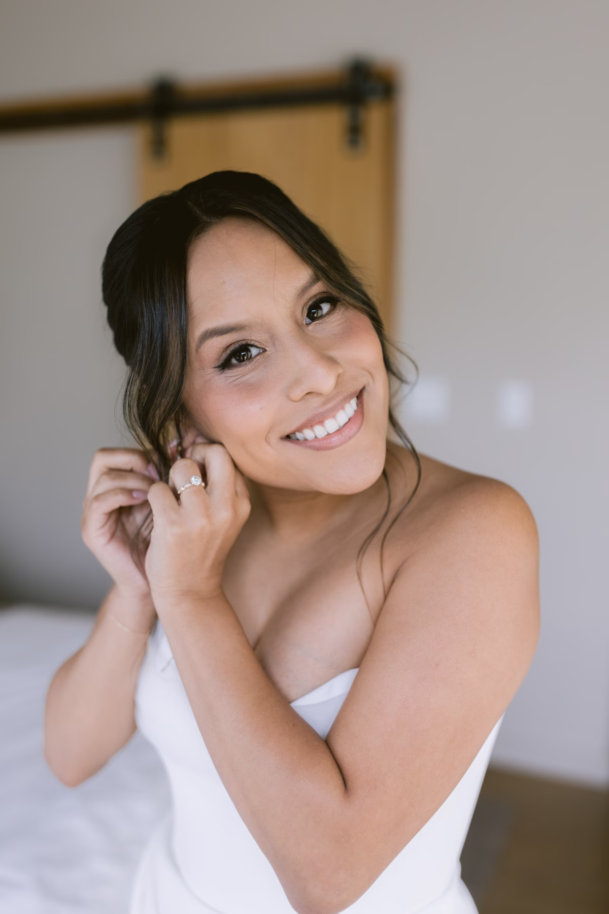 Elegant bridal portrait showcasing hair and makeup by Oser House at The Roundhouse Beacon wedding venue in Hudson Valley