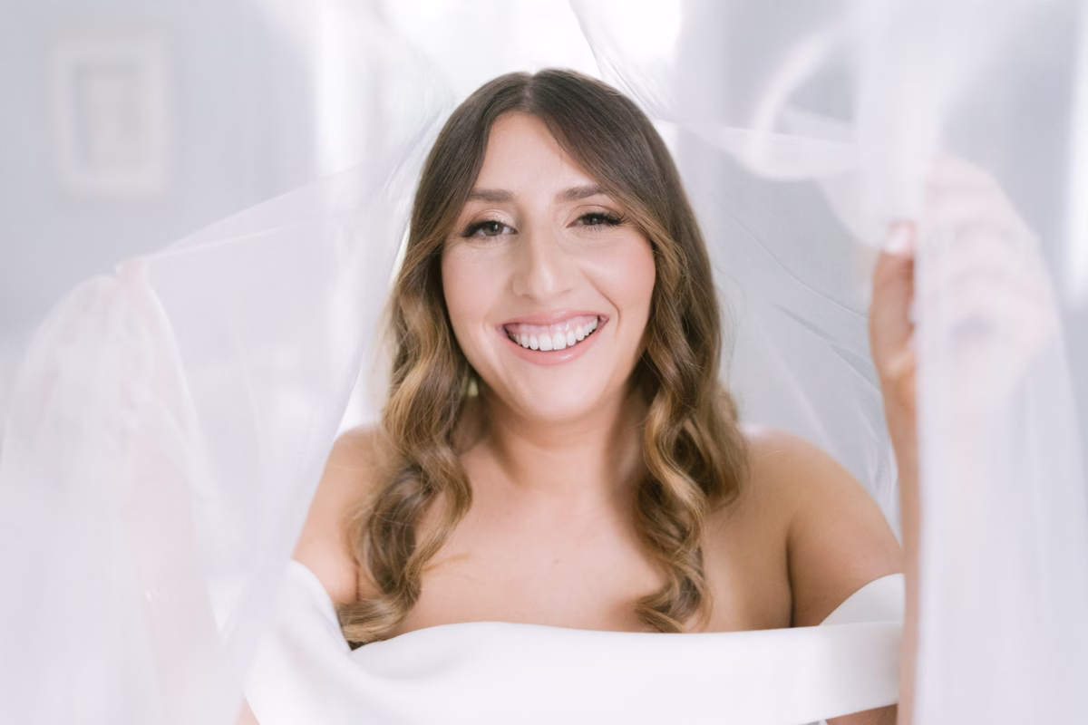 bride portrait wedding veil johnsons locust hall new jersey - A Farm Wedding at Johnson's Locust Hall, New Jersey Beautiful bride smiling under her wedding veil at Johnson's Locust Hall farm wedding in New Jersey photographed by Ashley Izquierdo Photography