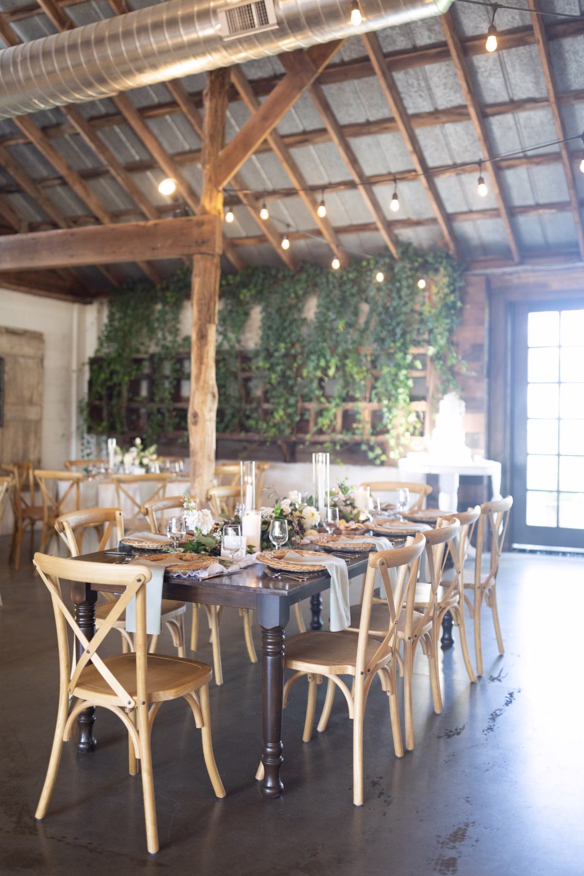 rustic wedding reception johnsons locust hall farm venue - A Farm Wedding at Johnson's Locust Hall, New Jersey Rustic farm wedding reception with exposed beams and natural lighting at Johnson's Locust Hall in New Jersey photographed by Ashley Izquierdo Photography