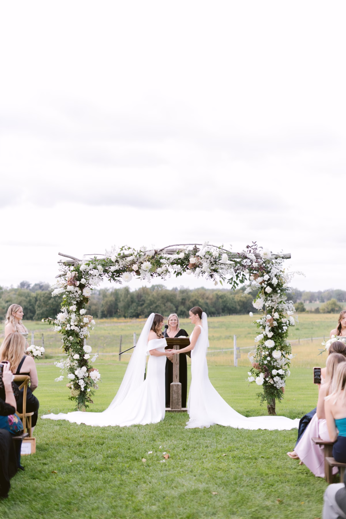 same sex wedding ceremony florist allie johnson johnsons locust hall - A Farm Wedding at Johnson's Locust Hall, New Jersey Same-sex wedding ceremony under floral arch by Allie Johnson at Johnson's Locust Hall farm venue in New Jersey photographed by Tampa Bay wedding photographer Ashley Izquierdo Photography