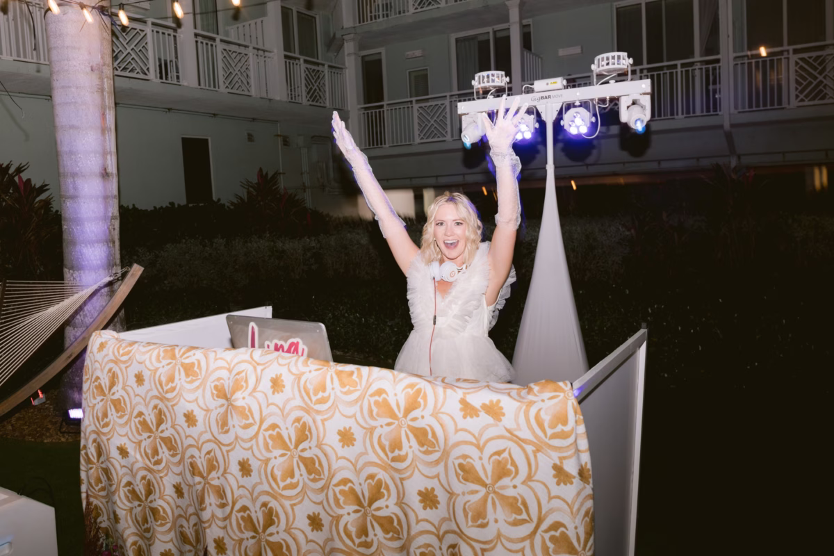 Wedding DJ performing at Casa Marina Key West reception with DJ Lira entertainment setup