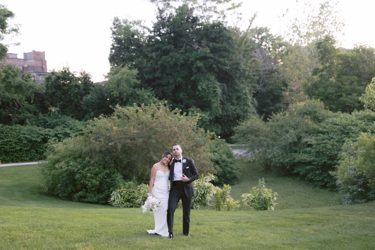 Bride and groom portrait in lush gardens at The Roundhouse Beacon wedding venue captured by Ashley Izquierdo Photography
